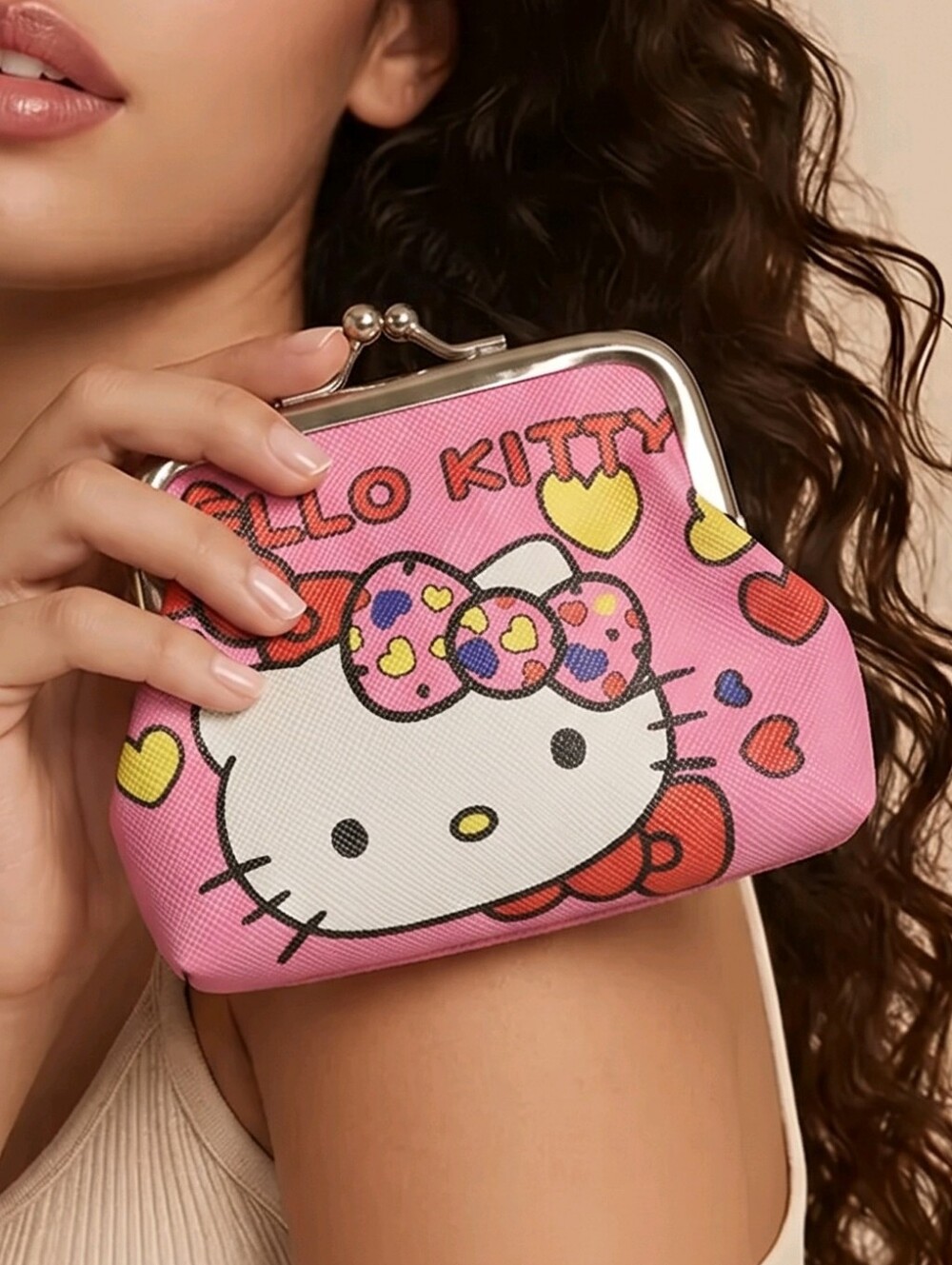 Hello Kitty Pink Kiss Lock Coin Purse Mini Wallet Sanrio Kawaii Y2K Hearts Bow